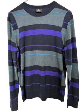 PS PAUL SMITH Men's Merino Wool Gray Navy Blue Striped Sweater Size M Crew Neck
